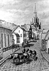 M&uuml;hlenstra&szlig;e Gem&uuml;nd  und Synagoge